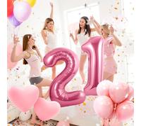 Number & Pink Balloons 21 for Birthday Party Decoration, 40" Giant Helium Foil Number Balloons for Women & Men's 21st Anniversary Party Decor