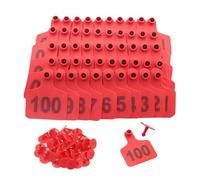 Number Plastic Livestock Ear Tag, 100PCS Large Size - Plastic Livestock Ear Tags 001-500 Number Farm Animal Tags Livestock Identification Ear Tag Blue(Red 6 * 7.5cm (2.36 * 2.95in),201-300)