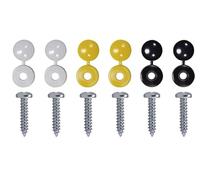 Number Plate Fixings, 6 Piece Set, Quality Hinged Caps and 19mm Screws