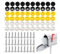 Number Plate Screw Caps, 30 Pcs Screws and 30 Pcs Caps Number Plate Fixing Kit, Numbers Plates Screw Cap Car Registration Plate Fixings, Car Number Plates Screws and Cap(White, Yellow, Black)