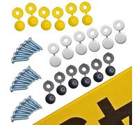Number Plate Screws and Steel Screw Caps, 36pcs UK Colour Set. Black, Yellow, White Cap Covers to Hold Licence Registration Plates for Car, Caravan, Bike.
