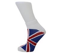 Number1Gifts Men's Union Jack Flag Cotton Rich Trainer Socks (White)