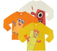 Numberblocks Unisex 3 Pack 100% Combed Cotton Long Sleeved T-Shirts Tops