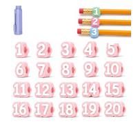 Numbered Pencil Toppers 1-20, Reusable Pencil Number Labels & Tracking Markers for Teacher Classroom Organization, Flexible Slip-On Identifier Caps for School Supply Stations, Student Rewards (Pink)