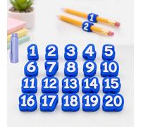 Numbered Pencil Toppers 1-20, Reusable Pencil Number Labels & Tracking Markers for Teacher Classroom Organization, Flexible Slip-On Identifier Caps for School Supply Stations, Student Rewards (Blue/b)