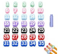 Numbered Pencil Toppers 1-20, Reusable Pencil Number Labels & Tracking Markers for Teacher Classroom Organization, Flexible Slip-On Identifier Caps for School Supply Stations, Student Rewards (mix)