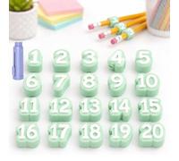 Numbered Pencil Toppers 1-20, Reusable Pencil Number Labels & Tracking Markers for Teacher Classroom Organization, Flexible Slip-On Identifier Caps for School Supply Stations, Student Rewards (Green)
