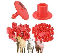 Numbered Round Ear Tags 001-1000 Counting Plastic Livestock Ear Tags with Numbers for Pigs, Cattle, Sheep and Goats (100 Pieces) red 901-1000