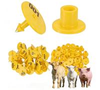 Numbered Round Ear Tags 001-1000 Counting Plastic Livestock Ear Tags with Numbers for Pigs, Cattle, Sheep and Goats (100 Pieces) Yellow 401-500