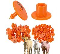Numbered Round Ear Tags 001-1000 Counting Plastic Livestock Ear Tags with Numbers for Pigs, Cattle, Sheep and Goats (100 Pieces) Orange 101-200