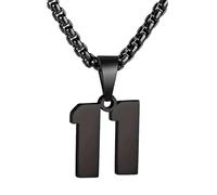 NUMBERS® | 30 cm Black Necklace with Number 11 | Stainless Steel Pendant and Chain | Display your Favorite Sports Number | US Sports Fans Gift | OriginalCorner®