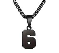 NUMBERS® | 30 cm Black Necklace with Number 6 | Stainless Steel Pendant and Chain | Display your Favorite Sports Number | US Sports Fans Gift | OriginalCorner®
