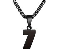 NUMBERS® | 30 cm Black Necklace with Number 7 | Stainless Steel Pendant and Chain | Display your Favorite Sports Number | US Sports Fans Gift | OriginalCorner®