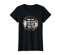 Numbers 6:24 6 24 God Jesus Religious Quote Christian Cross Value Graphic T-Shirt, Women, Black, S