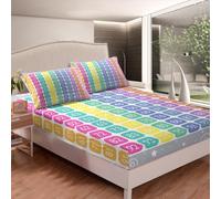 Numbers Alphabet Fitted Sheet Double, Cartoon Alphabet Bedding Set Educational Bed Sheet Set for Kids Learning Time Bed Cover Bed Set 3Pcs (No Flat Sheet)