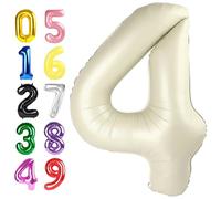 Numbers Balloon, 40 Inch Foil 4 Balloons for Birthday Party Decoration, Cream Number 4 Ballon for 4, 14, 24, 40 Celebration, Birthday, Christmas, Anniversary Decor