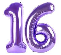 Numbers Balloons 40 Inch Purple, 16th Birthday Decorations for 1 6 16 61, Large Foil Sweet 16 Balloons Number for Wedding Memorial Day's Photo Shoot Decoration