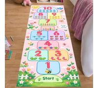 Numbers Counting Hopscotch Rug Classroom Learning Kids Runner Rug 80x300cm | Red Number Tracing With Animals Educational Kids Room Rug Soft Non-Slip Floor Mat for Classroom or Home Learning Mat