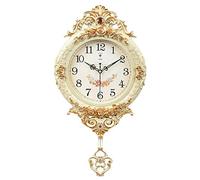 Numeral Round Clock European-Style Swinging Wall Clock, Classical Large Wall Clock, with Swing Pendulum Non-Ticking Silent Decorative Creative Art Clocks for Home, Living Room, Bedroom, Study, Office