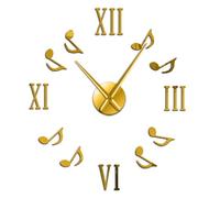 Numerals With Musical Notes Frameless Wall Clock - 3D Mirror Surface Wall Stickers Silent Giant Clock for Living RoomHome Decor, Adjustable Diameter (Gold,47inch)