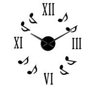 Numerals With Musical Notes Frameless Wall Clock - 3D Mirror Surface Wall Stickers Silent Giant Clock for Living RoomHome Decor, Adjustable Diameter (Black,37inch)