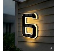 Numéro de Maison Solaire à LED - Plaque d'Adresse Moderne Personnalisable, Étanche IP65,Allumage Automatique Crépusculaire(6-Negro,9")