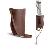 NUMJAW Archery Bow and Arrow Quiver Carrier with Arrow Slots, Leather Quiver Arrow Holder with Back Shoulder Strap, Shooting Targeting,Training,Halloween Costume Archer Cosplay Stage Prop Accessories