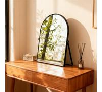Numjeg Black Metal Bedroom Mirror Vanity Countertop makeup mirror Arch Makeup Bathroom Mirror Rotation Framed Standing Mirrors 90°Adjustable Room Decor for Living Room,bathroom Tabletop