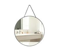 Numjeg Black Round 30CM Wall-Mounted Vanity Mirrors Hanging Rope Small Mirror Bedroom Circular Decorative Bathroom Living Room Home Decor