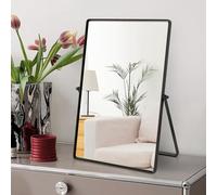 Numjeg Desktop Makeup Mirror with Black Metal Standing 90° Rotation Vanity Table Mirror Portable Cosmetic Mirror for Dressing Room Bedroom Bathroom Rectangle
