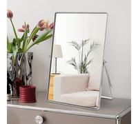 Numjeg Makeup Vanity Mirror Portable Desktop Mirror with Metal Stand Adjustable 90° Rotation Desk Mirrors for Dressing Room,Bedroom, Bathroom,Tabletop,Square Silver