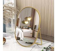 Numjeg Vanity Desk Table Mirror Oval Makeup Mirror 90°Adjustable Rotation Golden Metal Framed Standing Mirrors Room Decor for Living Room,Bedroom,Tabletop,Bathroom