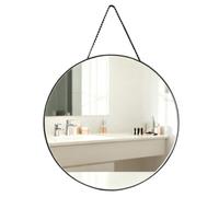 Numjeg Wall-Mounted Black Round 40CM Vanity Mirrors Hanging Rope Mirror Bedroom Circular Decorative Bathroom Living Room Home Decor
