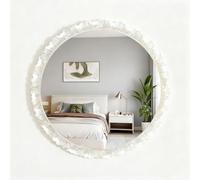 Numjeg Wall Mounted Round Sunflower Makeup Mirror Bedroom White LED Light Circular Mirror Bathroom Sink Makeup Crystal Mirrors Home Decor Decoration(Wall-Mounted-43CM)