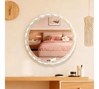Numjeg Wall Mounted Round Sunflower Makeup Mirror Bedroom White LED Light Circular Mirror Bathroom Sink Makeup Crystal Mirrors Home Decor Decoration non-UK socket