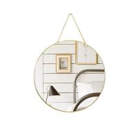 Numjeg Wall-Mounted Vanity Mirrors Hanging Rope Mirror Gold Round Lanyard Mirror Bedroom Circular Decorative Bathroom Living Room Home Decor 30CM
