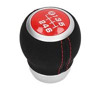 NUMNBE 6 Speed Gear Shift Knob Manual Shifter Head Red, PVC and Suede Leather - Ergonomic Design, Wearproof Material, Comfortable Driving for (Red Top)