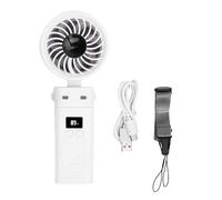 NUMNBE Handheld Fan 5200mAh Rechargeable Foldable Fan, 6 Wind Speed Digital Display, Detachable Head, Lanyard Neck Fan - Long Battery Life, Mobile Power Bank, Indoor Outdoor Use (White)