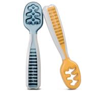 NumNum GOOtensil Pre-Spoons - Baby Spoons Set for 6+ Months - Silicone Self Feeding Utensils BPA-Free - Baby Led Weaning (BLW) Supplies & Feeding Essentials - 2 Spoons (Blue & Orange)