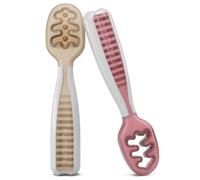 NumNum GOOtensil Pre-Spoons - Baby Spoons Set for 6+ Months - Silicone Self Feeding Utensils BPA-Free - Baby Led Weaning (BLW) Supplies & Feeding Essentials - 2 Spoons (Beige & Mauve)