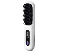 Numoya Go Brush Pro, 2025 Portable Cordless Hair Straightener Brush, Mini Fast Heating Rechargeable Hair Straightener Comb for Travel and Everyday Use, 3 Heat Settings & LED Screen(White)