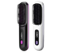 Numoya Go Brush Pro, 2025 Portable Cordless Hair Straightener Brush, Mini Fast Heating Rechargeable Hair Straightener Comb for Travel and Everyday Use, 3 Heat Settings & LED Screen(Black+White)