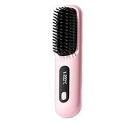 Numoya Go Brush Pro, 2025 Portable Cordless Hair Straightener Brush, Mini Fast Heating Rechargeable Hair Straightener Comb for Travel and Everyday Use, 3 Heat Settings & LED Screen(Pink)