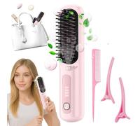 Numoya Go Brush Pro Cordless Portable Straightener, Hair Gobrush Pro Rechargeable Straightener Hot Comb Fast Heating for Travel and Everyday Use(Pink)
