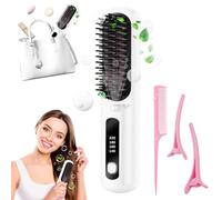 Numoya Go Brush Pro Cordless Portable Straightener, Hair Gobrush Pro Rechargeable Straightener Hot Comb Fast Heating for Travel and Everyday Use (White)