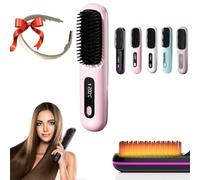 Numoya Go Brush Pro Cordless Straightener Brush - Portable Straightener Brush, Pink, Plastic, 35W, 230V, 3 Heat Settings, 180°C Max, Interchangeable Brush Head, All Hair Types, Travel & Everyday Use