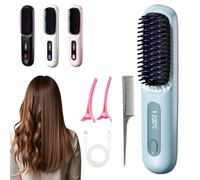 Numoya Go Brush Pro, Go Brush Pro Cordless Hair Straightener Brush - 3-Speed Rechargeable Styling Brush for Travel & Daily Use, Hair-Friendly Design for Hairs Styling (Blue)