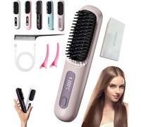 Numoya Go Brush Pro Hair Straighteners, Hot Comb Cordless Straightener, Numoya Portable Straightener Brush, Rechargeable Mini Hair Straightener Brush UK Fast Heating (Purple Gray)