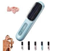 Numoya Portable Straightener Brush - Go Brush Pro, 2025 Cordless Hair Straightener Brush, Portable Rechargeable Cordless Mini Hair Straightener Comb Fast Heating (Blue)