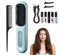 Numoya Portable Straightener Brush - GoBrush PRO | Portable Straightener Brush: Cordless Hair Styler with Fast Heating Design for Smooth and Shiny Hair Anywhere (Blue)